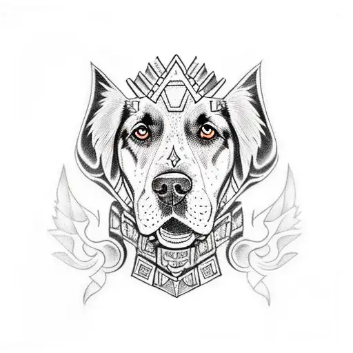 Dog in aztec armor tattoo design idea