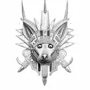 Xoloitzcuintli with aztec armor tattoo design idea