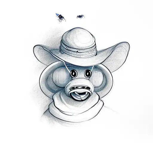 bee with farmers hat riding a blue tractor tattoo design idea