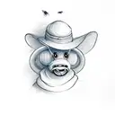 bee with farmers hat riding a blue tractor tattoo design idea