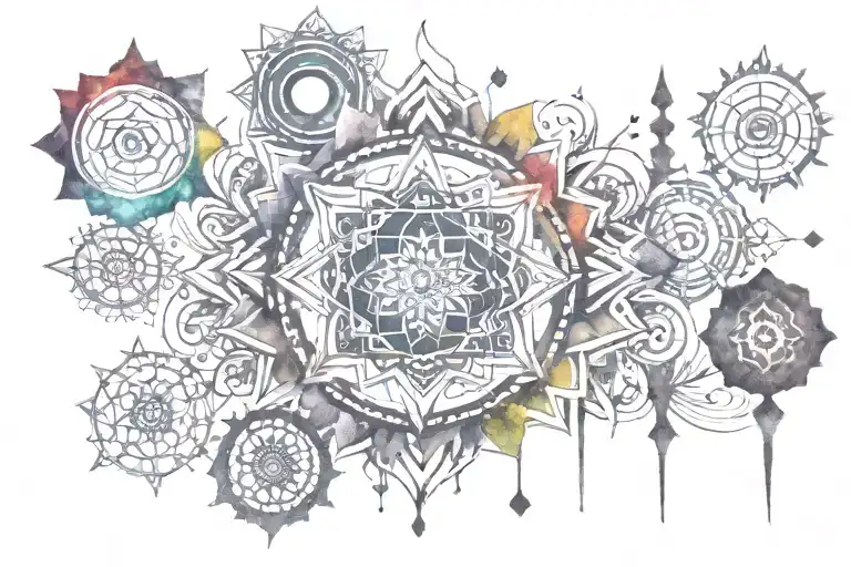 7 chakra symbols tattoo design idea