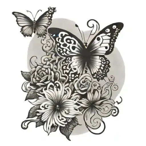 chines symbols with butterfly  tattoo design idea