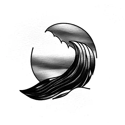 red orang and lilac sunset with waves  tattoo design idea