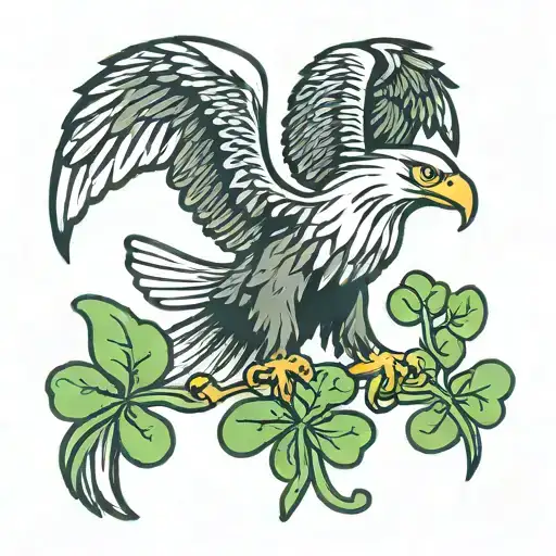 Eagle holding four leaf clover tattoo design idea