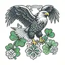 Eagle holding four leaf clover tattoo design idea