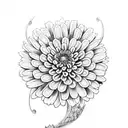 King's Crown with zinnia and chrysanthemum  tattoo design idea