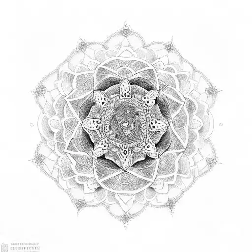 symetric mandala with flowers tattoo design idea