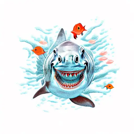 dark coral theme with shark, blowfish, vampire squid and similar sea life tattoo design idea