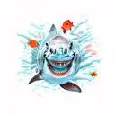 dark coral theme with shark, blowfish, vampire squid and similar sea life tattoo design idea