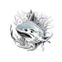 dark coral theme with shark, blowfish, vampire squid and similar sea life tattoo design idea