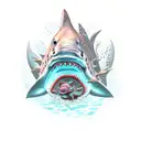 dark coral theme with shark, blowfish, vampire squid and similar sea life tattoo design idea