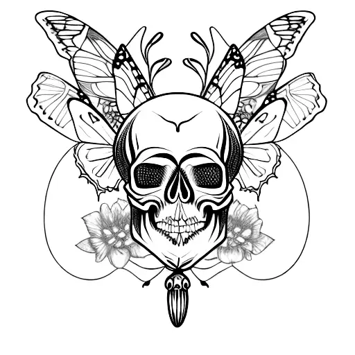 skull, butterfly, deaths head moth, flowers tattoo design idea