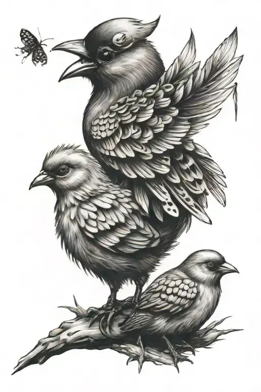 chick and bug tattoo design idea