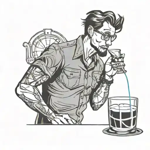 A software engineer coding while sipping a cocktail tattoo design idea
