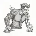 A software engineer coding while sipping a cocktail tattoo design idea