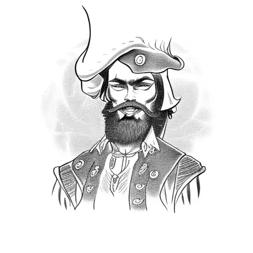blackbeard with a pipe and fire tattoo design idea