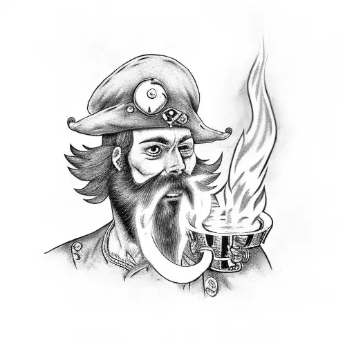 blackbeard with a pipe and fire tattoo design idea