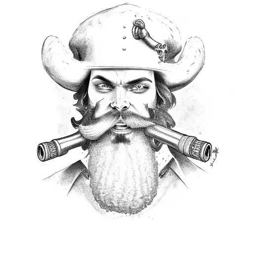 blackbeard with a pipe and fuses tattoo design idea
