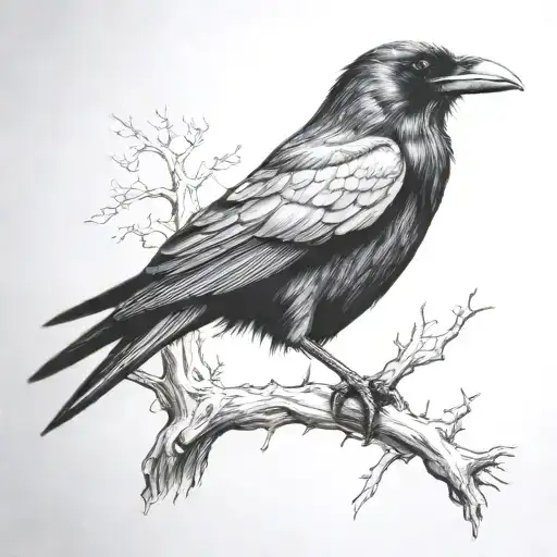 raven perched tattoo design idea