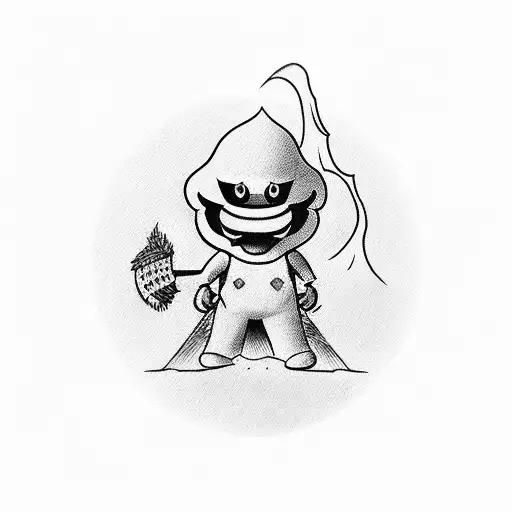 mini tatto of mario's ghost with straw hat tattoo design idea