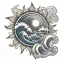 sun with wave rays tattoo design idea
