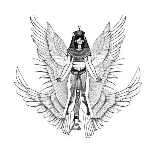 red Egyptian beautiful woman pharaoh goddess with wings tattoo design idea