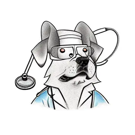 A cartoon dog wearing a lab coat and holding a stethoscope tattoo design idea