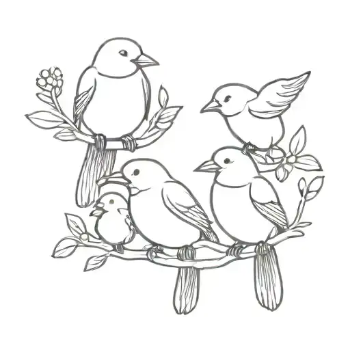 mother bird rapping 3 chicks tattoo design idea