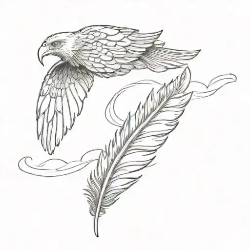 Eagle feathers transforming into dreamy clouds and floating away tattoo design idea