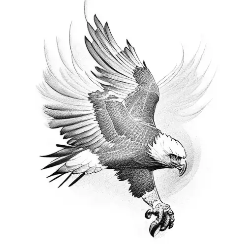 A black-grey tattoo of an eagle in mid-flight, with its feathers beautifully detailed tattoo design idea