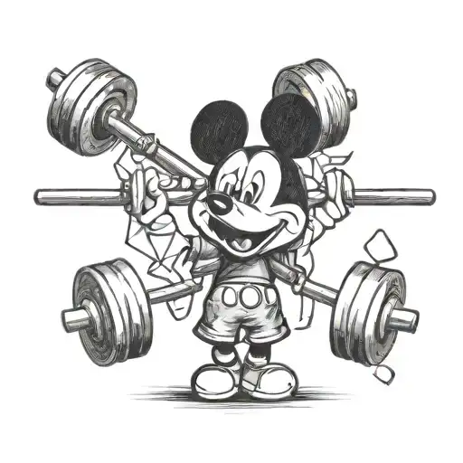 A barbell with Mickey Mouse ears as the weights tattoo design idea
