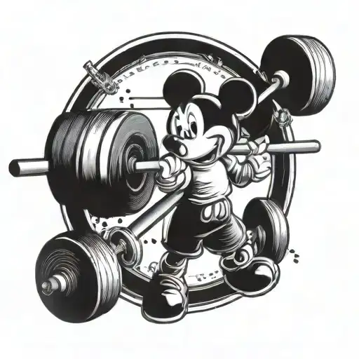 A barbell with Mickey Mouse ears as the weights tattoo design idea