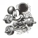 A barbell with Mickey Mouse ears as the weights tattoo design idea