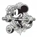 A barbell with Mickey Mouse ears as the weights tattoo design idea