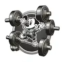 A barbell with Mickey Mouse ears as the weights tattoo design idea
