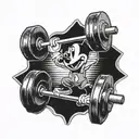 A barbell with Mickey Mouse ears as the weights tattoo design idea