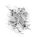 A pattern of fish scales intertwined with blooming vines and flowers tattoo design idea