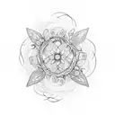 A pattern of fish scales intertwined with blooming vines and flowers tattoo design idea