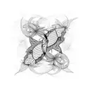 A pattern of fish scales intertwined with blooming vines and flowers tattoo design idea