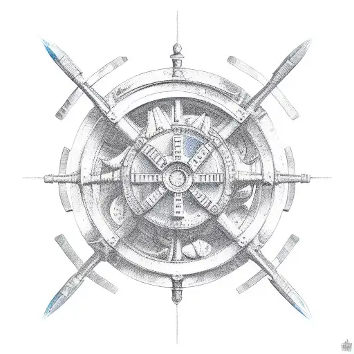 ship wheel B tattoo design idea
