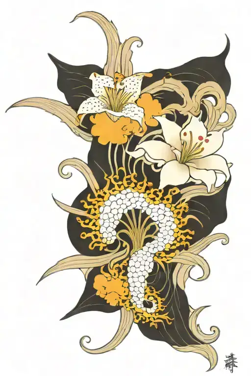 waves with spiderlily tattoo design idea