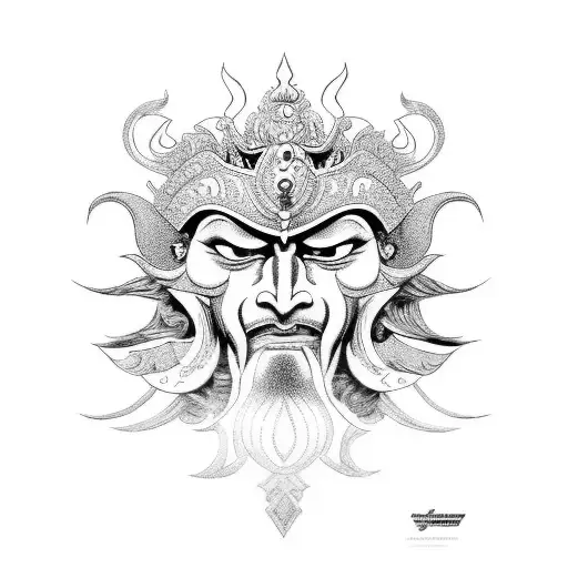 Lord Surya with angry face like Balinese mask tattoo design idea