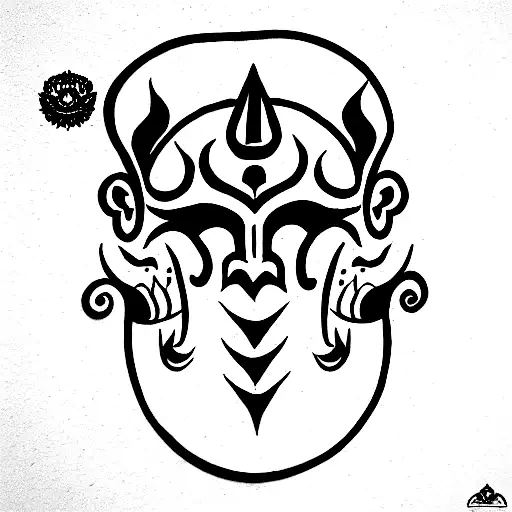 Lord Surya with angry face like Balinese mask tattoo design idea