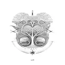 Life cycle of a tree intertwined with zodiac symbols of Virgo, Leo, and Pisces tattoo design idea