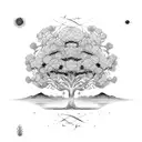 Life cycle of a tree intertwined with zodiac symbols of Virgo, Leo, and Pisces tattoo design idea
