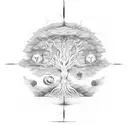 Life cycle of a tree intertwined with zodiac symbols of Virgo, Leo, and Pisces tattoo design idea