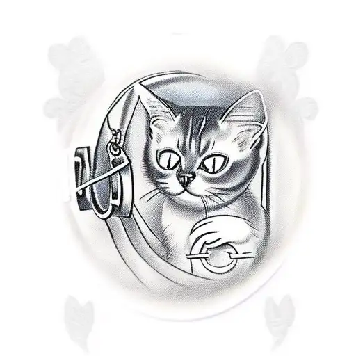 boy siamese cat in locket tattoo design idea