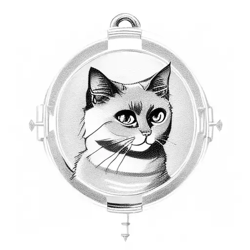 boy siamese cat in locket, fluffy girl cat in locket tattoo design idea