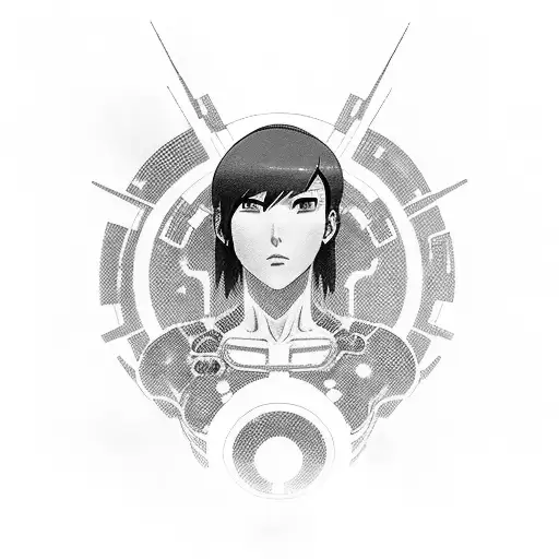 motoko from ghost in the shell front view all body cabes caming out of her tattoo design idea