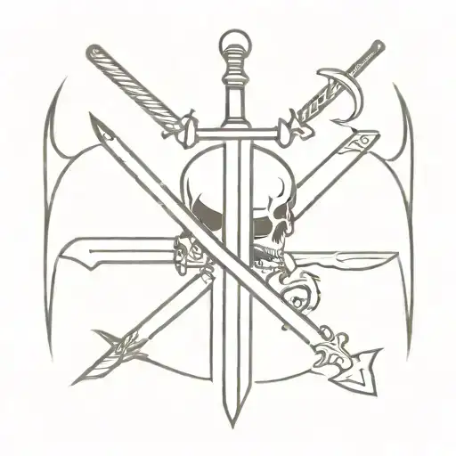 skulls and swords crossed tattoo design idea